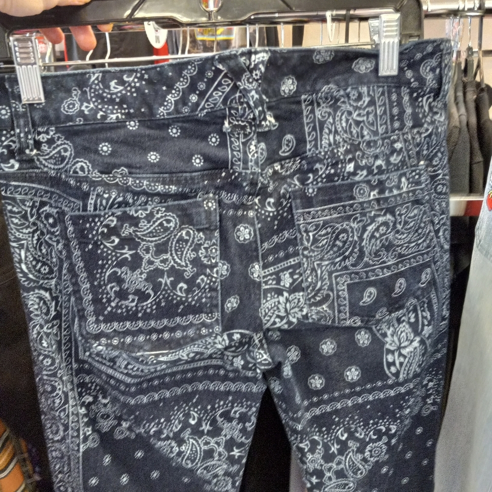 Rare Daang Goodman royal bones paisley print skinny jeans w crossbones accents - Picture 4 of 5